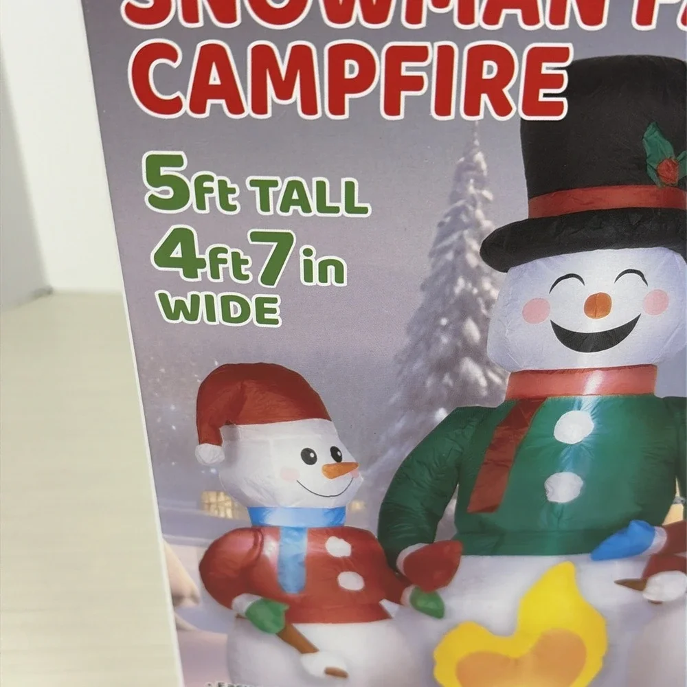 Snowman Family Campfire Outdoor Christmas Inflatable 5' Tall Self Inflates LED